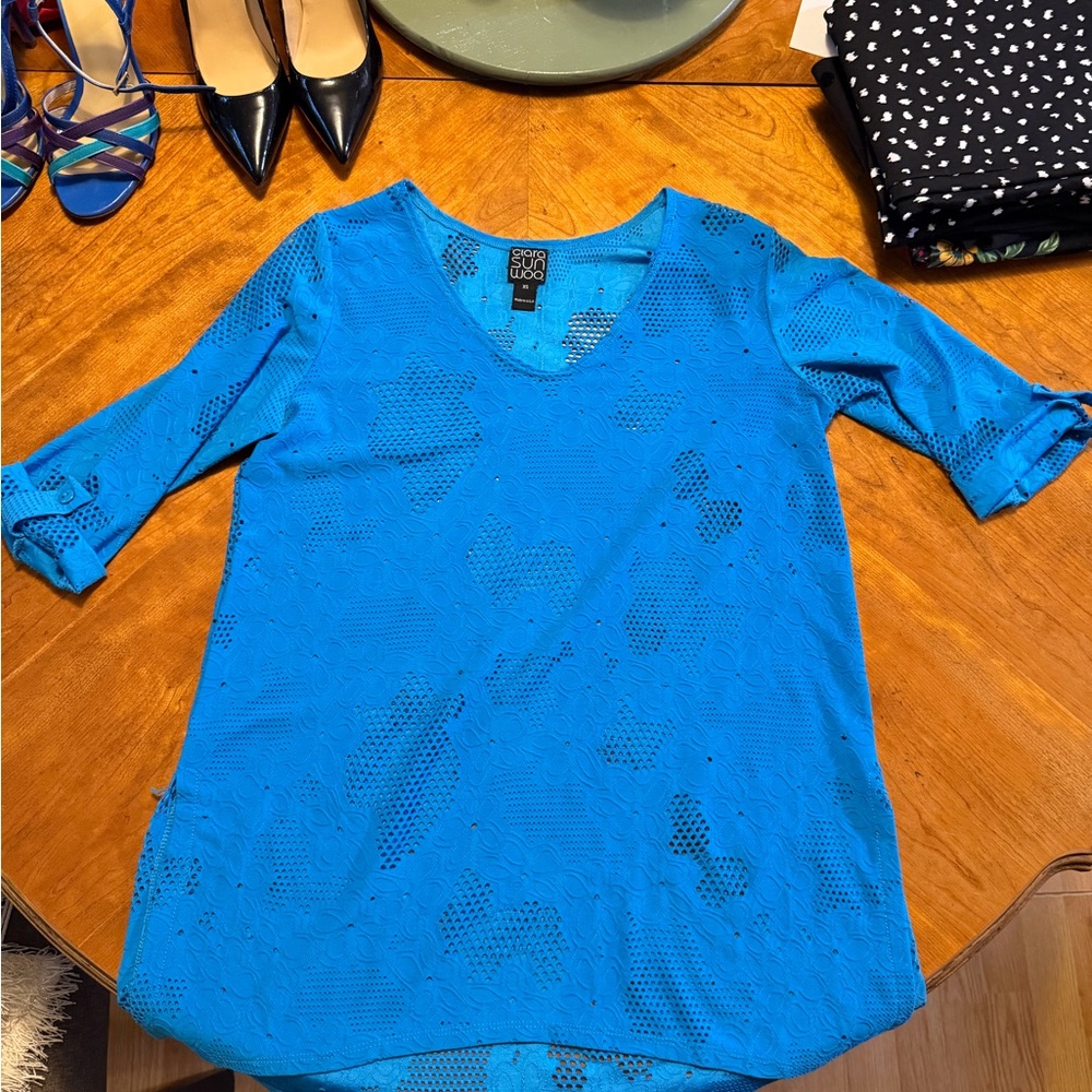 CLARA SUNWOO Vibrant Blue V-Neck Blouse